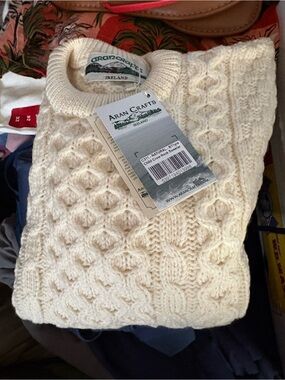 Aran Crafts Cream Textured Cable Knit Sweater